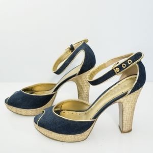 BCBG Denim and Gold Heel 9.5